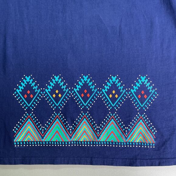 SABAKU Artsy Top Size 1X Ethnic Aztec Southwestern Print Navy 3/4 Sleeve BOHO - Picture 3 of 8